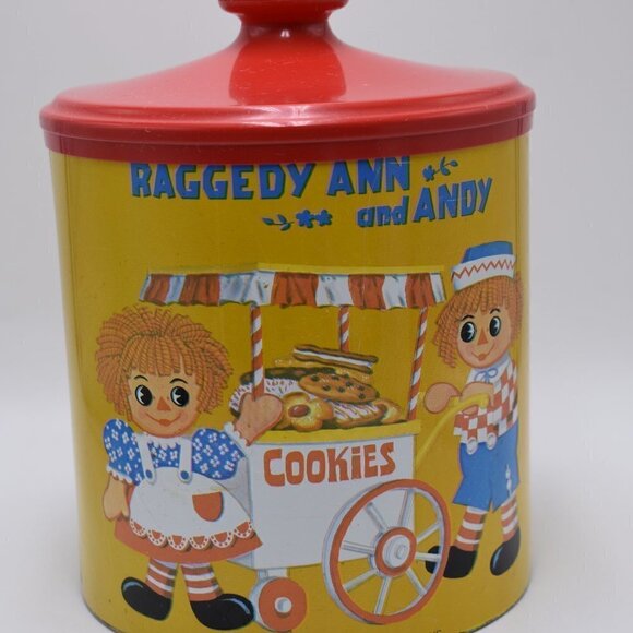 Old Vintage 1973 Cheinco Raggedy Ann And Andy Cookie Jar tin With lid vintage - Picture 1 of 10